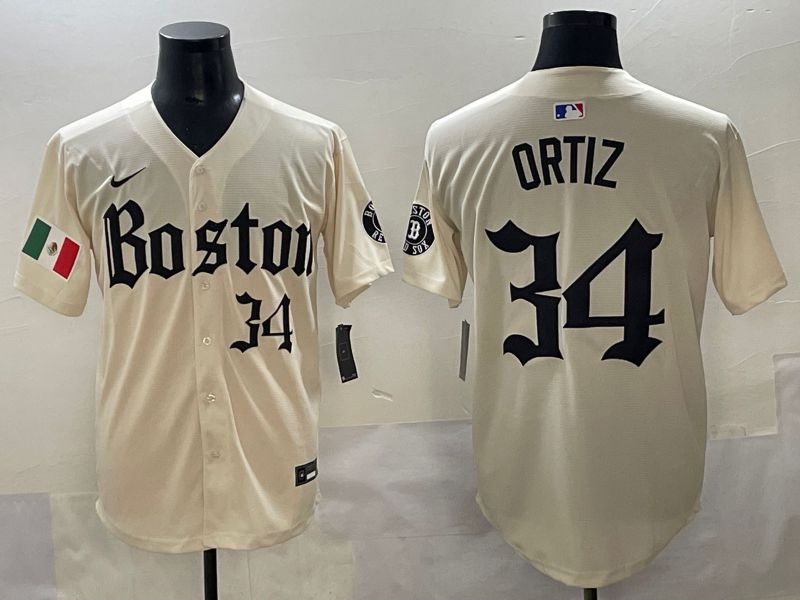 Men 2025 Boston Red Sox #34 Ortiz Cream Five generations Joint Name Nike MLB Jersey style 13